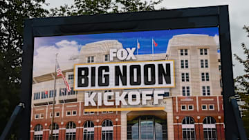  Signage for the Fox Big Noon Kickoff show before the game between the Nebraska Cornhuskers and the Oklahoma Sooners at Memorial Stadium on September 17, 2022 in Lincoln, Nebraska.