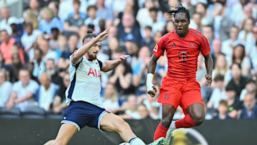 Mathys Tel in action against Spurs in pre-season 