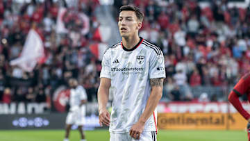 Petar Musa #9 seen in action during the MLS game between...