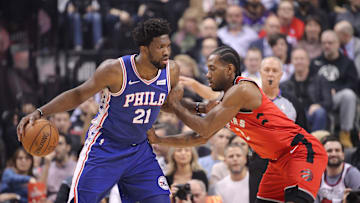 Joel Embiid, Philadelphia 76ers and Kawhi Leonard, Toronto Raptors