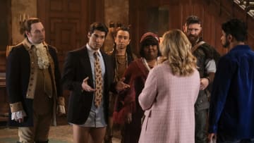 “Holes Are Bad” – When Sam and Jay leave the ghosts home alone for the weekend in an attempt to have a romantic getaway, shocking revelations are made about two of Woodstone’s beloved spirits, on the CBS Original series GHOSTS, Thursday, April 18 (8:31-9:01 PM, ET/PT) on the CBS Television Network, and streaming on Paramount+ (live and on demand for Paramount+ with SHOWTIME subscribers, or on demand for Paramount+ Essential subscribers the day after the episode airs)*. Pictured (L-R): Brandon