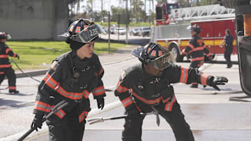 9-1-1 LONE STAR: L-R: Natacha Karam and Brian Michael Smith in the "Both Sides, Now" season premiere episode of 9-1-1 LONE STAR airing Monday, Sept 23 (8:00-9:02 PM ET/PT) on FOX. © 2024 Fox Media LLC. CR: Kevin Estrada/FOX.CR: Kevin Estrada/FOX.