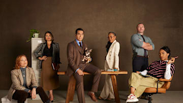 WILL TRENT - ABC's “Will Trent“ stars Erika Christensen as Angie Polaski, Gina Rodriguez as Marion Alba, Ramón Rodriguez as Will Trent, Bluebell as Betty, Sonja Sohn as Amanda Wagner, Jake McLaughlin as Michael Ormewood, and Iantha Richardson as Faith Mitchell. (Disney/Nino Muñoz)
