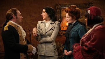 “His Girl Shiki” – Pete makes good on his promise to find someone for Sasappis by bringing in a wisecracking 1940s screenwriter who also has the ability to roam, on the CBS Original series GHOSTS, Thursday, April 3 (8:31-9:01 PM, ET/PT) on the CBS Television Network, and streaming on Paramount+ (live and on demand for Paramount+ with SHOWTIME subscribers, or on demand for Paramount+ Essential subscribers the day after the episode airs)*. Pictured (L-R): Brandon Scott Jones as Isaac, Rebecca