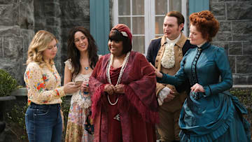 “The Bachelorette Party” – When Alberta’s descendant hosts a bachelorette party at Woodstone Mansion, Alberta becomes suspicious of her fiancé. Also, Jay is excited about a positive review on his restaurant, on the CBS Original series GHOSTS, Thursday, March 6 (8:31-9:01 PM, ET/PT) on the CBS Television Network, and streaming on Paramount+ (live and on demand for Paramount+ with SHOWTIME subscribers, or on demand for Paramount+ Essential subscribers the day after the episode airs)*. Pictured