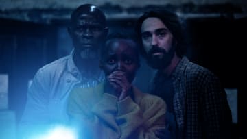 Djimon Hounsou as “Henri”, Lupita Nyong’o as “Samira” and Alex Wolff as “Reuben” in A Quiet Place: Day One from Paramount Pictures.