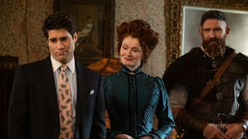 “Bring Your Daughter to Work Day” – GHOSTS. Pictured (L-R): Asher Grodman as Trevor, Rebecca Wisocky as Hetty, and Devan Chandler Long as Thorfinn. Photo: Bertrand Calmeau/CBS ©2025 CBS Broadcasting, Inc. All Rights Reserved.