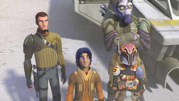STAR WARS REBELS - "The Lost Commanders" - Ahsoka sends the Rebel crew to find and recruit a war hero to their cause, but when they discover it is Captain Rex, trust issues put the mission at risk. This episode of "Star Wars Rebels" airs Wednesday, October 14 (9:30 PM - 10:00 PM ET/PT) on Disney XD. (Disney XD)
KANAN, EZRA, SABINE, ZEB