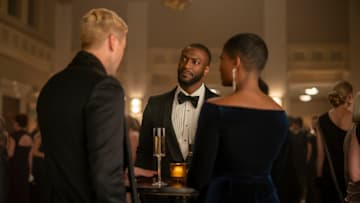 Ryan Eggold as Ed Ramsey, Aldis Hodge as Alex Cross, and Samantha Walkes as Elle Monteiro. Photo Credit: Keri Anderson/Prime Video.