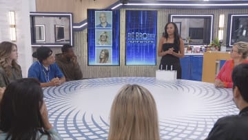 BIG BROTHER season 26 July 28 on the CBS Television Network and live streaming on Paramount+ and PlutoTV. Pictured: Nominations: Makensy Manbeck, Cedric Hodges, Cam Sullivan-Brown, Chelsie Baham and Angela Murray. Photo: CBS ©2024 CBS Broadcasting, Inc. All Rights Reserved. Highest quality screengrab available.
