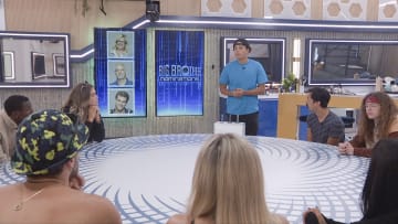 BIG BROTHER August 4 on the CBS Television Network and live streaming on Paramount+ and PlutoTV. Pictured: Nominations:Cam Sullivan-Brown, Makensy Manbeck, Cedric Hodges, Joesph Rodriguez and Quinn Martin. Photo: CBS ©2024 CBS Broadcasting, Inc. All Rights Reserved. Highest quality screengrab available.