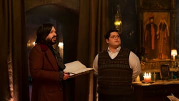 “WHAT WE DO IN THE SHADOWS” -- “Pride Parade” -- Season 5, Episode 3 (Airs July 20) — Pictured (L-R): Matt Berry as Laszlo, Harvey Guillén as Guillermo. CR: Russ Martin: FX
