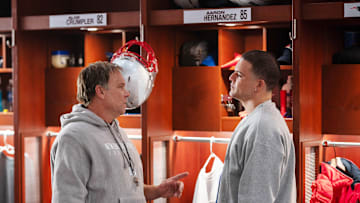 FX’s American Sports Story: Aaron Hernandez -- "The Man" -- Episode 5 (Airs Tuesday, October 8) Pictured: (l-r) Norbert Leo Butz as Bill Belichick, Josh Rivera as Aaron Hernandez. CR: Michael Parmelee/FX