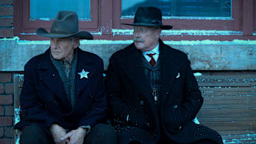 (L to R) Harrison Ford as Jacob Dutton and Robert Patrick as Sheriff McDowell in season 2, episode 7 of 1923 