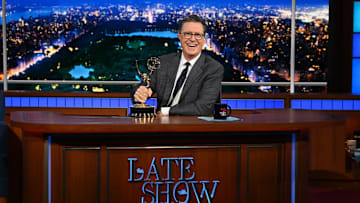The Late Show with Stephen Colbert during Tuesday’s September 16, 2025 show. Photo: Scott Kowalchyk ©2025 CBS Broadcasting Inc. All Rights Reserved.