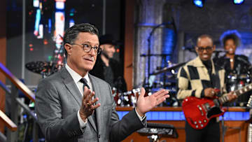 The Late Show with Stephen Colbert during Monday’s July 14, 2025 show. Photo: Scott Kowalchyk ©2025 CBS Broadcasting Inc. All Rights Reserved.