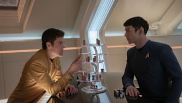 L to R Paul Wesley as Kirk and Ethan Peck as Spock in season 3, Episode 6 of Strange New Worlds streaming on Paramount+.
