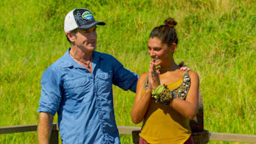 "It All Boils Down to This" - Jeff Probst awards Michele Fitzgerald with the Immunity Necklace on the three-hour season finale episode of SURVIVOR: WINNERS AT WAR, airing Wednesday, May 13th (8:00-11:00 PM, ET/PT) on the CBS Television Network. Photo: Screen Grab/CBS Entertainment ©2020 CBS Broadcasting, Inc. All Rights Reserved.