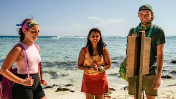 “Committing to the Bit” – Castaways must fly blind during the immunity challenge, leaving one tribe with tribal council in their sights. The rising tensions within the losing tribe culminate in a historic tribal council, on SURVIVOR, Wednesday, March 12 (8:00-9:30 PM, ET/PT) on the CBS Television Network, and available to stream on Paramount+*. Jeff Probst serves as host and executive producer. Pictured (L-R): Bianca Roses, Kamilla Karthigesu and Justin Pioppi. Photo: Robert Voets/CBS ©2024 CBS