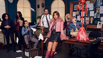 HIGH POTENTIAL - ABC's "High Potential" stars Judy Reyes as Selena, Javicia Leslie as Daphne, Deniz Akdeniz as Lev "Oz" Osman, Daniel Sunjata as Karadec, Kaitlin Olson as Morgan, Amirah J as Ava, and Matthew Lamb as Elliot. (Disney/Pamela Littky)