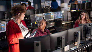 9-1-1 - “Seismic Shifts” - The 118, still reeling from their recent loss, is dispatched to a mass casualty event after a high-rise apartment building collapses. Then, Athena and Chimney have to work together to save a familiar face.THURSDAY, MAY 15 (8:00-9:00 p.m. EDT) on ABC. (Disney/Christopher Willard) 
DEBRA CHRISTOFFERSON, CHIQUITA FULLER, JENNIFER LOVE HEWITT