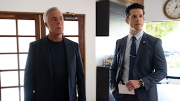 Harry Bosch (Titus Welliver) and Det. Perry Lopez (Miles Gaston Villanueva) in BOSCH: LEGACY Photo Credit: Greg Gayne/Prime © Amazon Content Services LLC