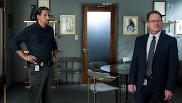 “Fadeaway” – Pictured (L-R): Jeremy Sisto as Assistant Special Agent in Charge Jubal Valentine and Clark Carmichael as AD Leo Ropac. Photo: Bennett Raglin/CBS ©2025 CBS Broadcasting, Inc. All Rights Reserved.