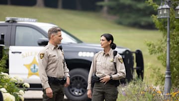“Exit Interview” – Pictured: Matt Lauria and Morena Baccarin. Photo: Darren Goldstein/CBS ©2025 CBS Broadcasting, Inc. All Rights Reserved.
