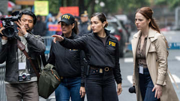 “Ratlined” – Pictured (L-R): Robert Lee Leng as Quinn Han, Missy Peregrym as Special Agent Maggie Bell, Juliana Aidén Martinez as Eva Ramos, and Emily Jackson as Holly Chandwell. Photo: Bennett Raglin/CBS ©2025 CBS Broadcasting, Inc. All Rights Reserved.