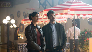 “Glory Days” – Pictured: Morena Baccarin as Sheriff Mickey Fox and Christopher Gorham as Travis. Photo: Christos Kalohoridis/CBS ©2025 CBS Broadcasting, Inc. All Rights Reserved.