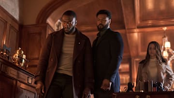 Aldis Hodge as Alex Cross, Isaiah Mustafa as John Sampson, Alona Tal as Kayla Craig. Photo Credit: Keri Anderson/Prime Video.