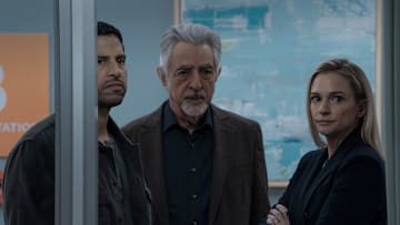 L-R: Adam Rodriguez as Luke Alvez, Joe Mantegna as David Rossi, and A.J. Cook as Jennifer ‘JJ’ Jareau in Criminal Minds: Evolution, episode 2, season 18 streaming on Paramount+, 2025. Photo Credit: Michael Yarish/Paramount+
