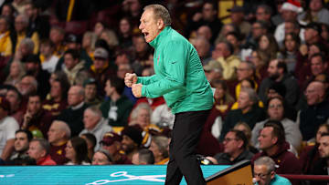 Dec 4, 2024; Minneapolis, Minnesota, USA; Michigan State Spartans head coach Tom Izzo reacts during the first half against the Minnesota Golden Gophers at Williams Arena. Mandatory Credit: Matt Krohn-Imagn Images