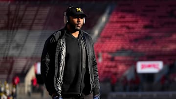 Michigan Wolverines head coach Sherrone Moore walks around the field prior to the NCAA football game against the Ohio State Buckeyes at Ohio Stadium in Columbus on Tuesday, Dec. 3, 2024. Michigan won 13-10.