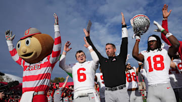Nov 4, 2023; Piscataway, New Jersey, USA; Ohio State Buckeyes quarterback Kyle McCord (6), offensive
