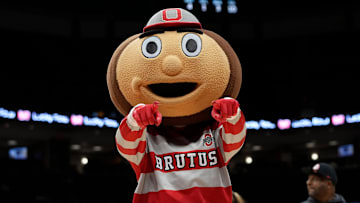 Brutus cheers during the second half of the NCAA men's basketball game between the Ohio State Buckeyes and the Campbell Fighting Camels at Value City Arena in Columbus on Friday, Nov. 22, 2024. Ohio State won 104-60.