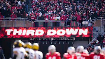 Michigan Wolverines lines up their offense for a third down play during the NCAA football game against the Ohio State Buckeyes at Ohio Stadium in Columbus on Tuesday, Dec. 3, 2024. Michigan won 13-10.
