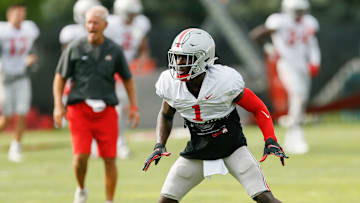 Ohio State Buckeyes cornerback Demario McCall (1) lines up for a drill during football training camp at the Woody Hayes Athletic Center in Columbus on Tuesday, Aug. 10, 2021.

Ohio State Football Training Camp
