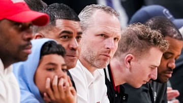Indiana men’s basketball head coach Darian DeVries watches the action Saturday, March 29, 2025, during the IHSAA Class 3A boys basketball state championship game in Indianapolis.