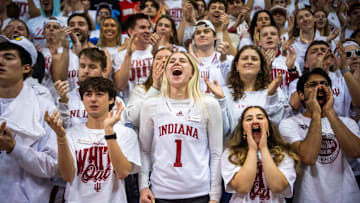 Jenna Logwood cheers during the Indiana versus Ohio State men's basketball game at Simon Skjodt Assembly Hall on Saturday, March 8, 2025.