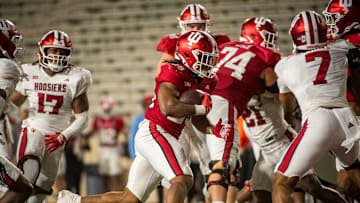 Indiana's Lee Beebe Jr. (29) scores during the Indiana football spring game at Memorial Stadium on Thursday, April 17, 2025.