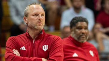 Indiana Head Coach Darian DeVries during the Indiana versus Marian men's basketball game at Simon Skjodt Assembly Hall on Friday, Oct. 17, 2025.