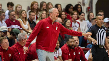 Indiana Head Coach Darian DeVries during the Indiana versus Marian men's basketball game at Simon Skjodt Assembly Hall on Friday, Oct. 17, 2025.