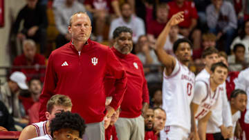 Indiana Head Coach Darian DeVries during the Indiana versus Marian men's basketball game at Simon Skjodt Assembly Hall on Friday, Oct. 17, 2025.