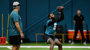 Jacksonville Jaguars Head Coach Doug Pederson looks on as Jacksonville Jaguars wide receiver Jarvis