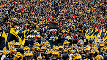 Ohio State Buckeyes head coach Urban Meyer and the Buckeyes wait to take the field before their game against Michigan Wolverines at Michigan Stadium in Arbor, Michigan on November 28, 2015.