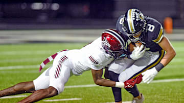 Fort PayneÕs Brannon Oliver tries to evade the tackle of Gadsden CityÕs Zyan Gibson during high school football action in Fort Payne, Alabama October 11, 2024. (Dave Hyatt / Special to the Gadsden Times)