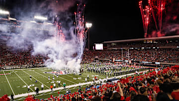 Aug 30, 2025; Tucson, Arizona, USA; Arizona Wildcats team runs out before the start of the Hawaii Rainbow Warriors at Arizona Stadium. Mandatory Credit: Aryanna Frank-Imagn Images