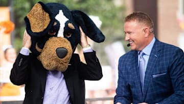 Lee Corso chooses Tennessee to defeat Alabama during ESPN's College GameDay show held outside of Ayres Hall on the University of Tennessee campus in Knoxville, Tenn. on Saturday, Oct. 15, 2022. The college football pregame show returned to Knoxville for the second time this season for No. 8 Tennessee's SEC rivalry game against No. 1 Alabama.

Kns Espn Gameday Bp