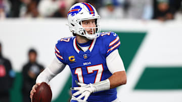 Buffalo Bills quarterback Josh Allen attempts a pass against the New York Jets